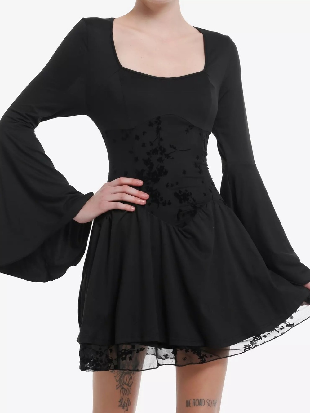Cosmic Aura Black Velvet Floral Paneled Bell Sleeve Dress Hot Topic
